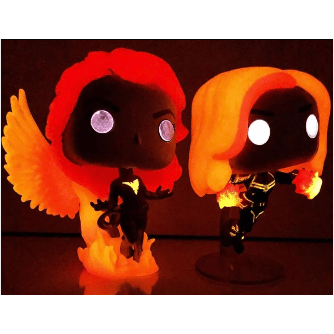 vibrant glowing personalized funko vinyl figure customized using art 'n glow's neutral red, orange and white glow paints.