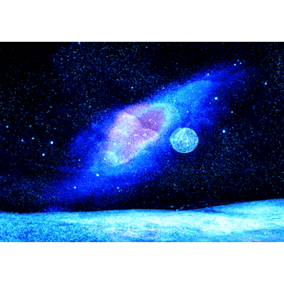 Vibrant glow in the dark galaxy painting made using Art 'N Glow's neutral and fluorescent glow paints.