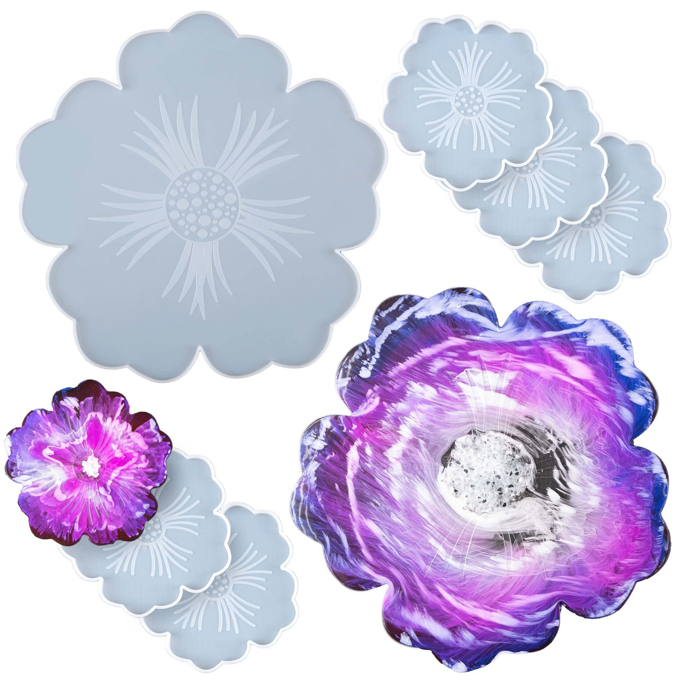 flower tray and coaster silicone mold set for crafting