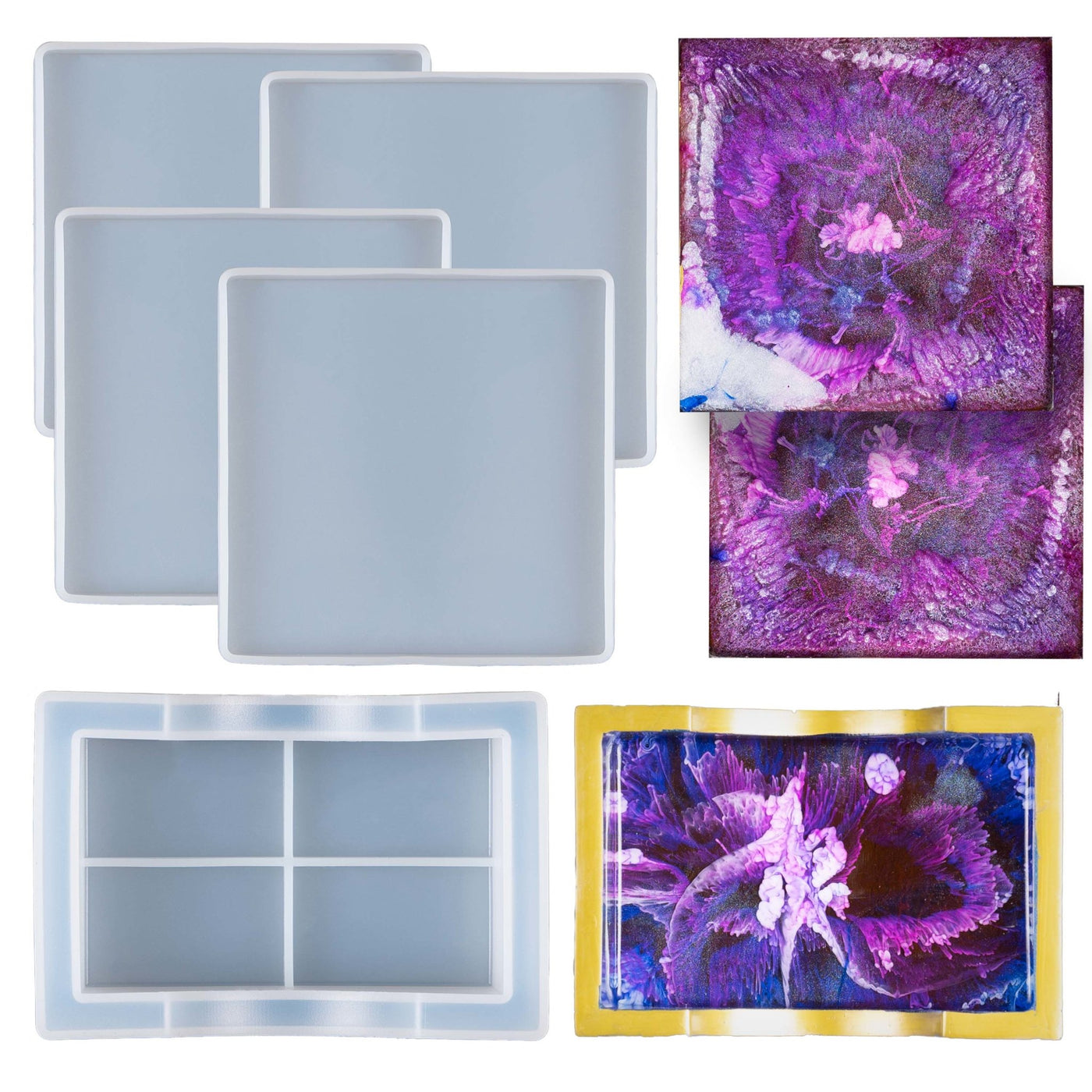 Sparkle & Shine with CrazyMold's 4 Pcs Diamond Tray & Coaster Resin Molds  Kit!