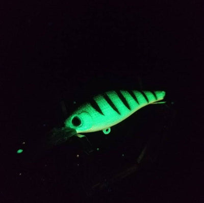 Neutral green glow in the dark paint used on fishing lures
